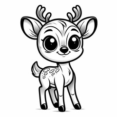 Fototapeta premium Cute deer coloring page for kids. Fun line art illustration of a friendly fawn.