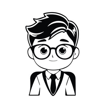 recommend clip art: doodle line color avatar cute boy wearing glasses 