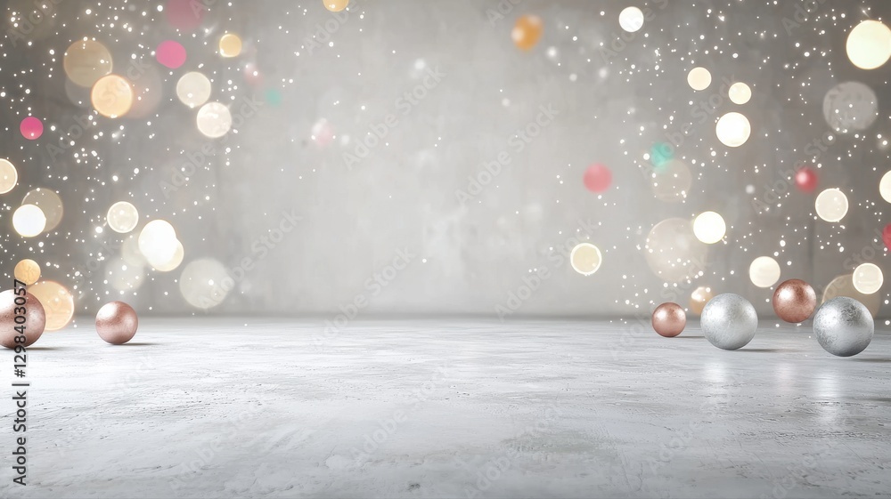 Aufkleber festive background with colorful bokeh and metallic ornaments on a smooth surface.