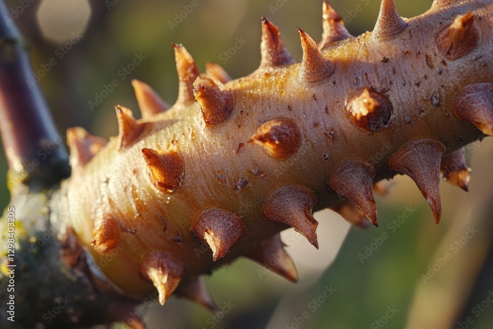 Poster a close-up shot of a tree branch with sharp spikes