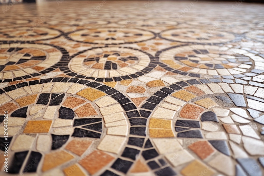 Poster close-up of a tiled floor with a large clock in the center