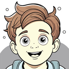 Cheerful Cartoon Boy Portrait with Wide-Eyed Expression