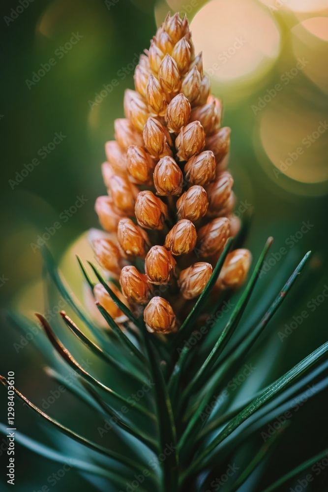 Poster close-up shot of a pine cone on a tree trunk
