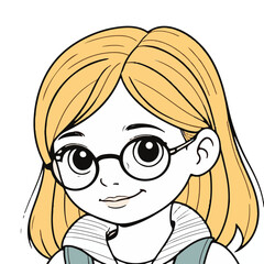 Obraz premium Cute cartoon girl with glasses ready for coloring book