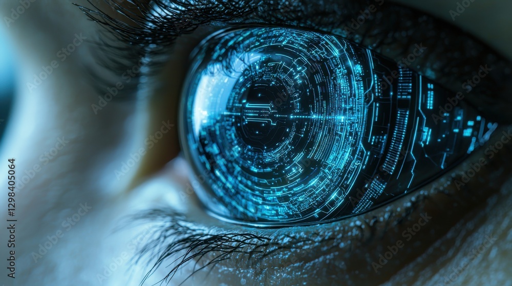 Poster eye technology enhancements showcase intricate digital patterns and futuristic design elements in a 
