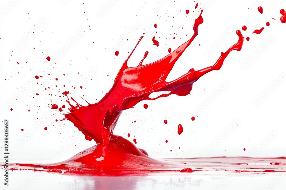 Poster red paint splash explosion - dynamic of red paint splashing and exploding against a white background