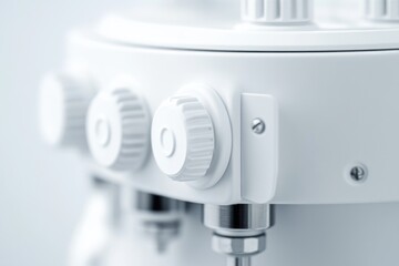 A close-up view of a machine's control panel with various knobs and dials