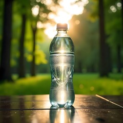 one water bottle in natural backgroud	