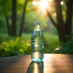 one water bottle in natural backgroud	