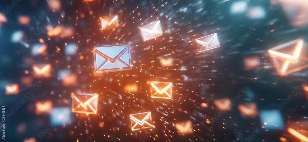 Poster dynamic email icons in vibrant colors representing digital communication and connectivity, copy spac