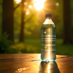 one water bottle in natural backgroud	
