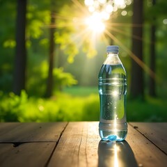 one water bottle in natural backgroud	