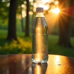 one water bottle in natural backgroud	