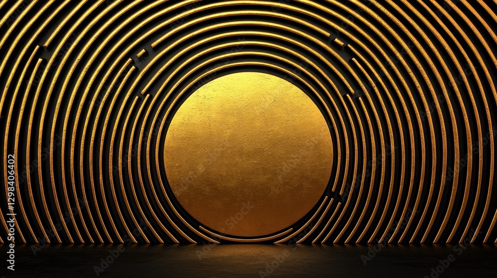 Poster abstract circular background with golden lines and illuminated center