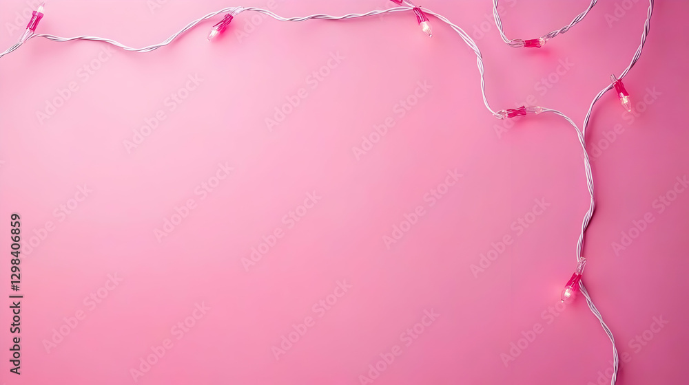 Poster pink background with a string of illuminated fairy lights creating a festive and decorative display