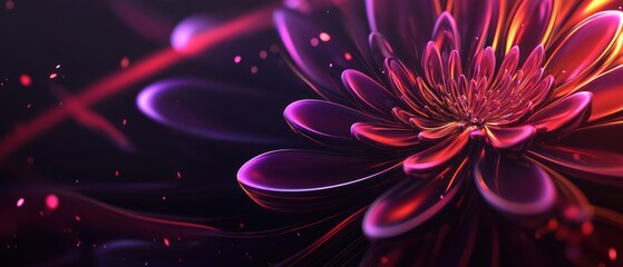 Abstract 3D Flower with Metallic Petals and Glowing Lights