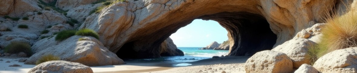Fototapeta premium Ancient stone arch in volcanic rock formation, stone, landscape