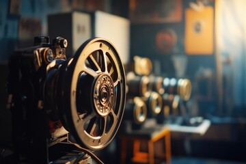 Obraz premium A close-up shot of an old movie projector with nostalgic charm
