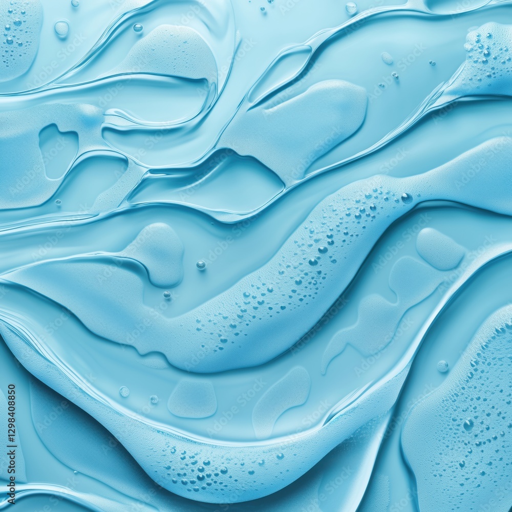 Poster fluid blue water texture with ripples and bubbles for design and background, copy space for text