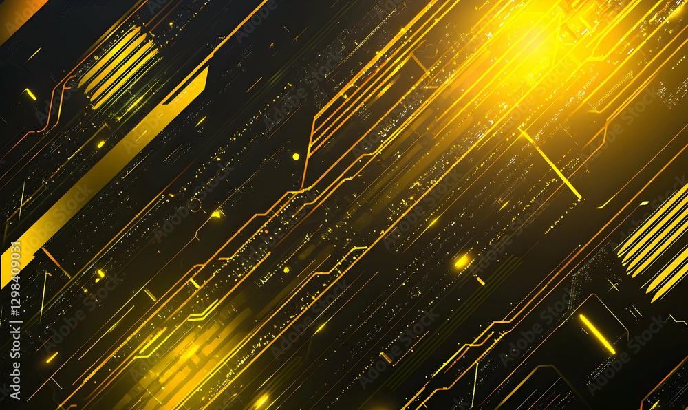 Poster abstract tech scene with yellow and black light patterns.
