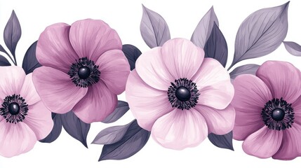 Fototapeta premium Elegant Floral Arrangement with Pastel Pink Anemone and Leaves