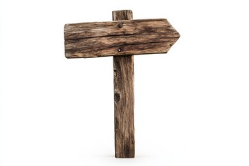 Naklejka premium Rustic Wooden Arrow Signpost: Blank Direction Pointer - Weathered wooden signpost, isolated on white, perfect for direction, guidance, journey, adventure, and travel concepts