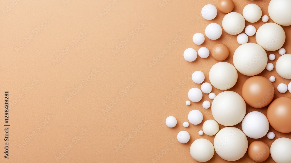 Poster assorted colorful spheres on soft beige background for design use