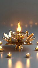 Fototapeta premium 3D illustration of a golden diya (oil lamp) on a lotus flower 
