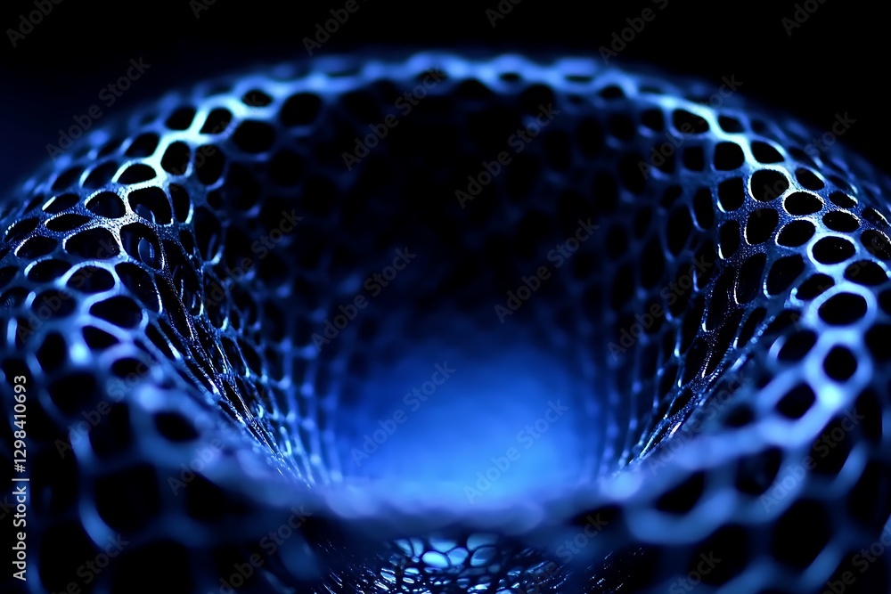 Poster mystical blue tunnel with cellular structure and converging patterns