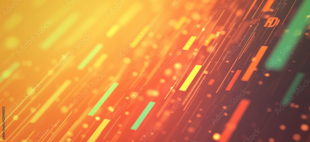 Fototapete abstract digital background with vibrant lines and glowing particles in warm colors, copy space for 