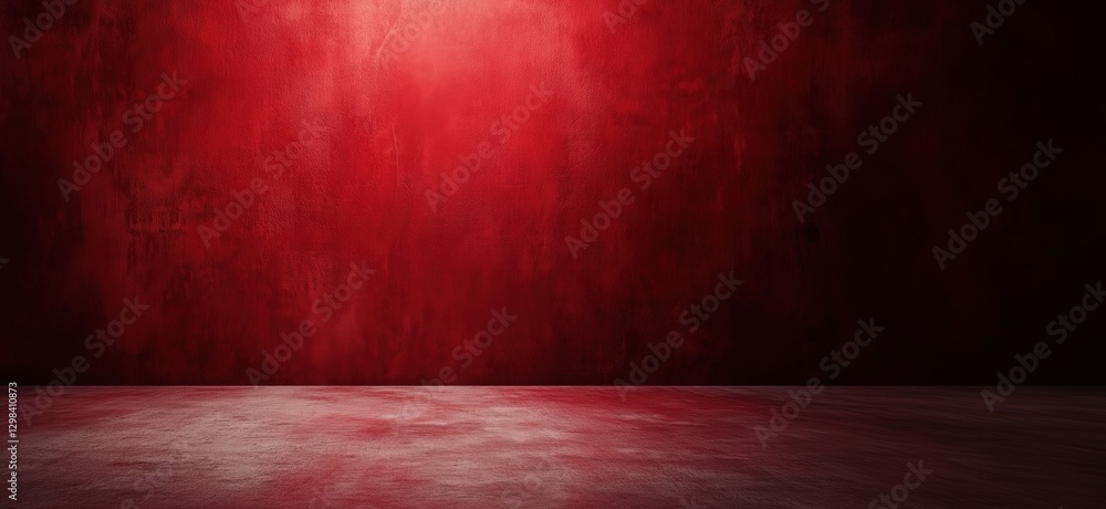 Poster red textured wall with dramatic lighting creating a moody atmosphere, copy space for text