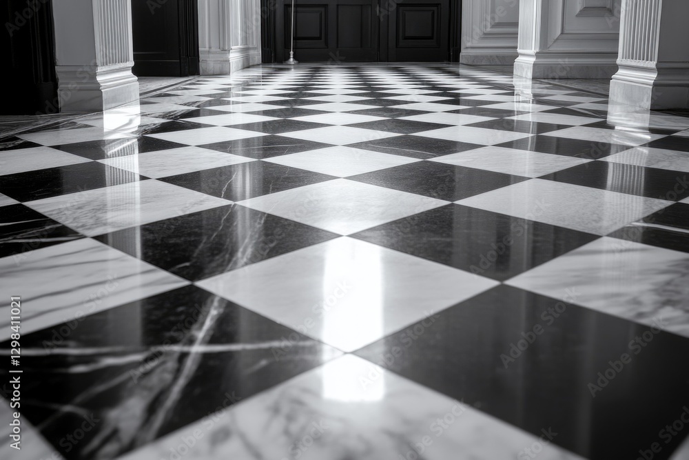 Poster a classic checkered floor pattern with columns in a simple, yet elegant design