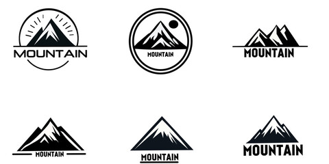 Obraz premium Collection of minimalistic black mountain logos in vector format. Ideal for hiking clubs, travel businesses, outdoor apparel brands, and adventure-themed projects