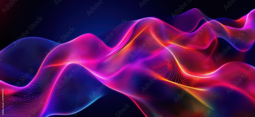Poster colorful abstract wave patterns with glowing lines and vibrant gradients, copy space for text