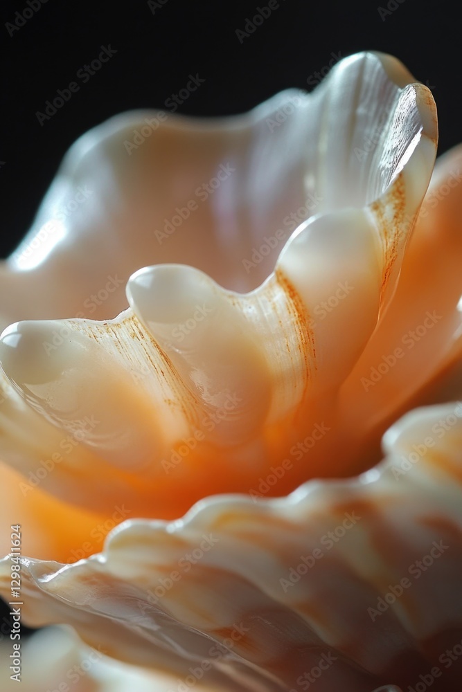 Poster a single shell photographed from directly above on a table surface, suitable for use in still life c