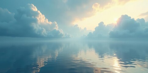 Fototapeta premium High-level clouds drift apart over Duckpool's calm waters, soft, landscape, misty