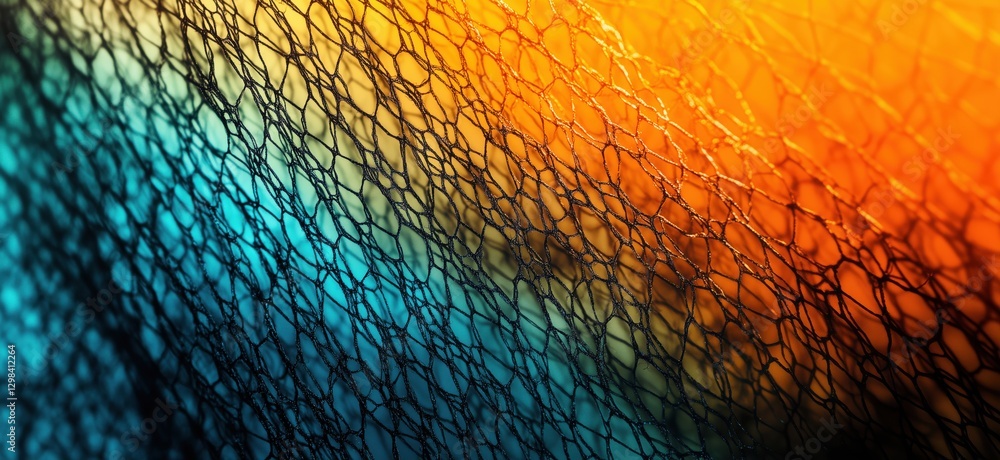 Poster colorful abstract background featuring intricate fishing net texture and gradient hues, copy space f