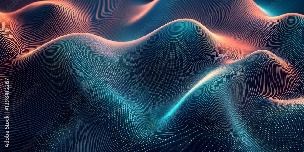 Poster abstract wavy landscape with interconnected dots creates smooth shapes