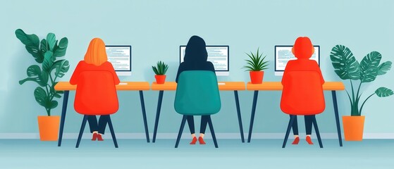 Digital Technological Proficiency Infographics concept. Coworkers Collaborating in a Stylish Modern Office Setting