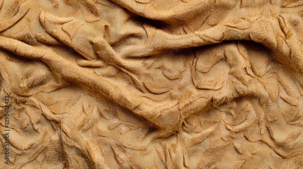 Poster textured golden fabric with intricate pattern on soft surface