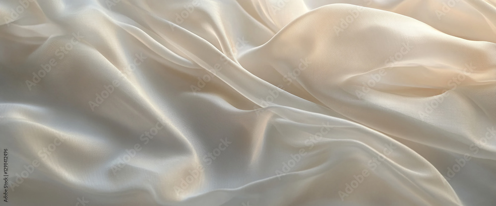 Poster close-up of soft flowing ivory silk fabric with gentle folds and curves. the image showcases luxurio