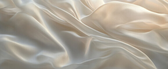 Obraz premium Close-up of soft flowing ivory silk fabric with gentle folds and curves. The image showcases luxurious texture and elegant design, perfect for concepts of sophistication, beauty, and high-end fashion.