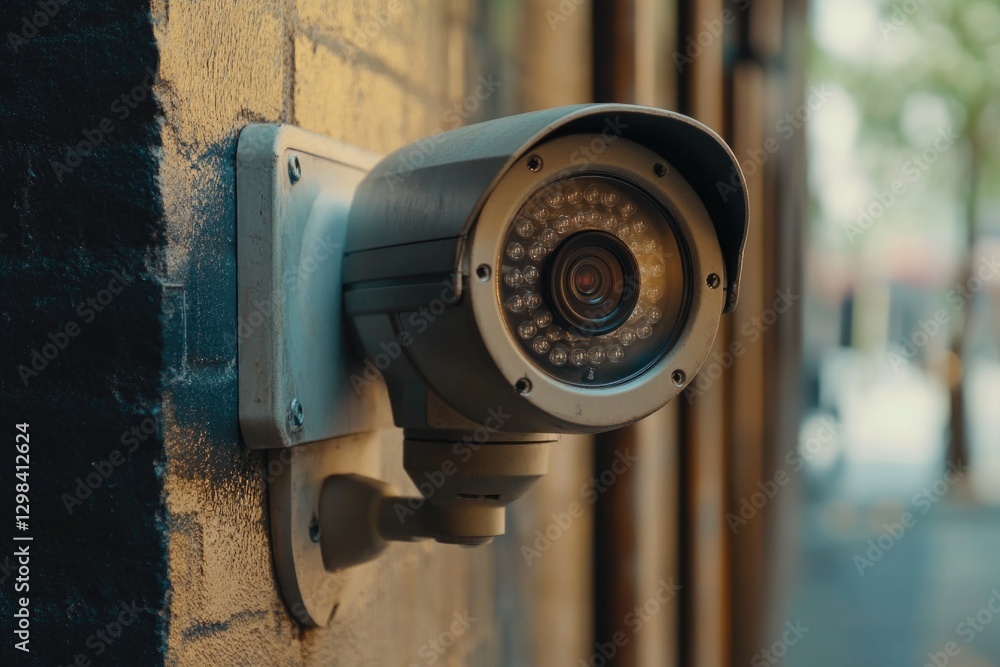 Aufkleber security camera mounted on the side of a building for monitoring and surveillance