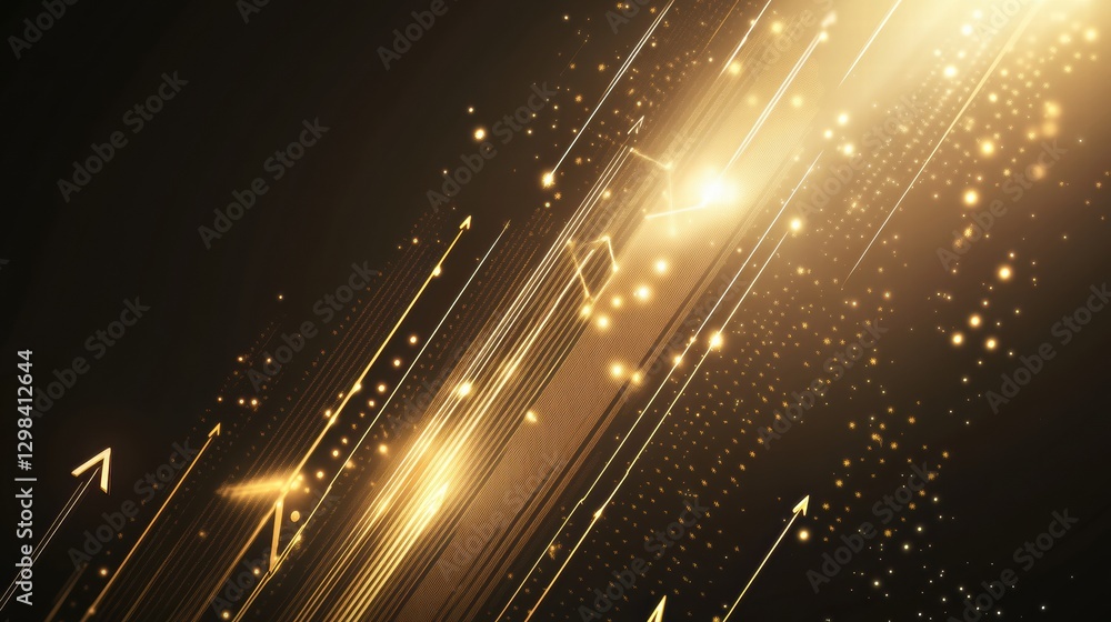 Poster Bright streaks of golden light and dynamic patterns create an energizing atmosphere in modern digital art. Generative AI