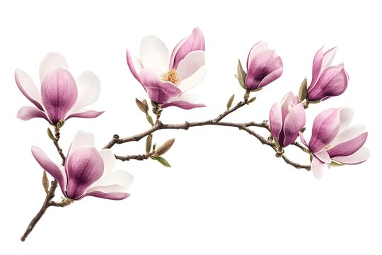 Magnolia branch adorned with vibrant purple and white flowers celebrates the beauty of spring