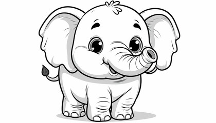 Naklejka premium Cute baby elephant coloring page for kids. Fun black-and-white line art illustration.