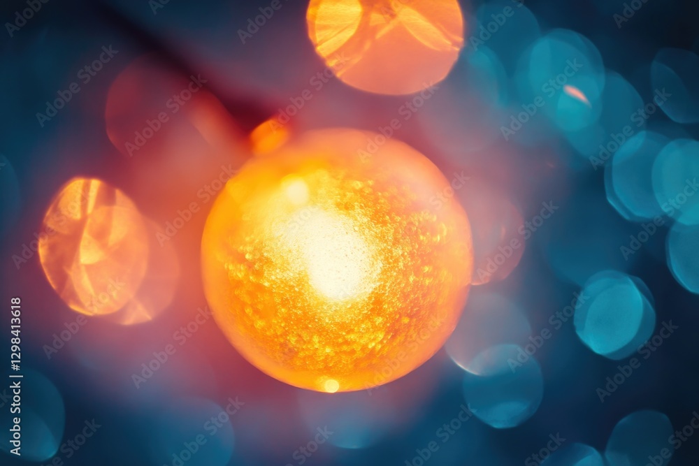 Poster a close-up shot of an orange with blurry lights in the background, perfect for use as a design eleme