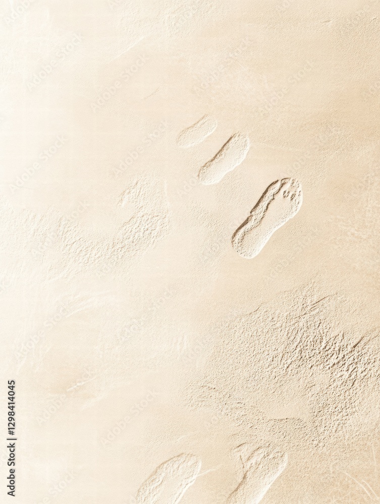 Poster footprints in soft sand along a tranquil beach at low tide during a sunny day. generative ai