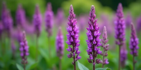 Obraz premium Purple flower spikes on a mature Faassen s Catnip plant, nps, blooms