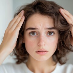 Fototapeta premium woman with worried expression touching her hair